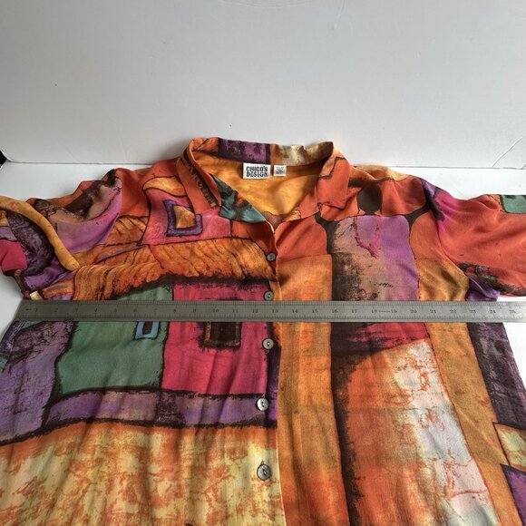 Vintage Chicos Design Sheer Blouse Womens 3 (L/16) Orange 100% Silk Art to Wear - Picture 9 of 11